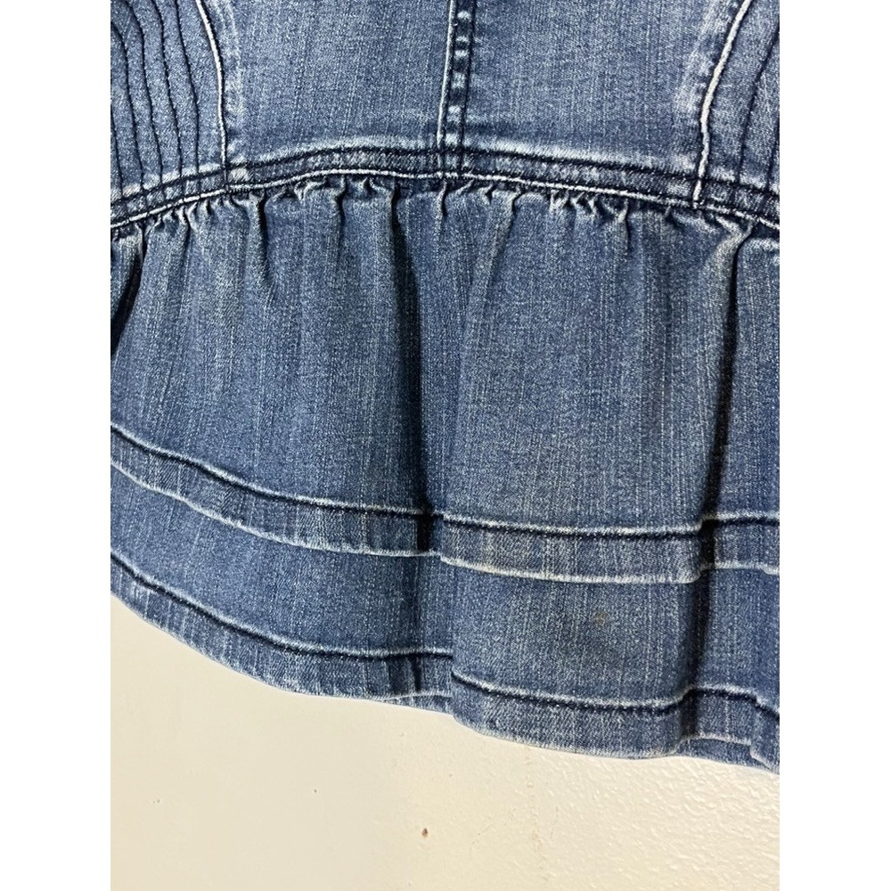 Retro Denim Ruffle Mini Skirt L‎ Western Grunge Skater Festival Preppy - Picture 6 of 10
